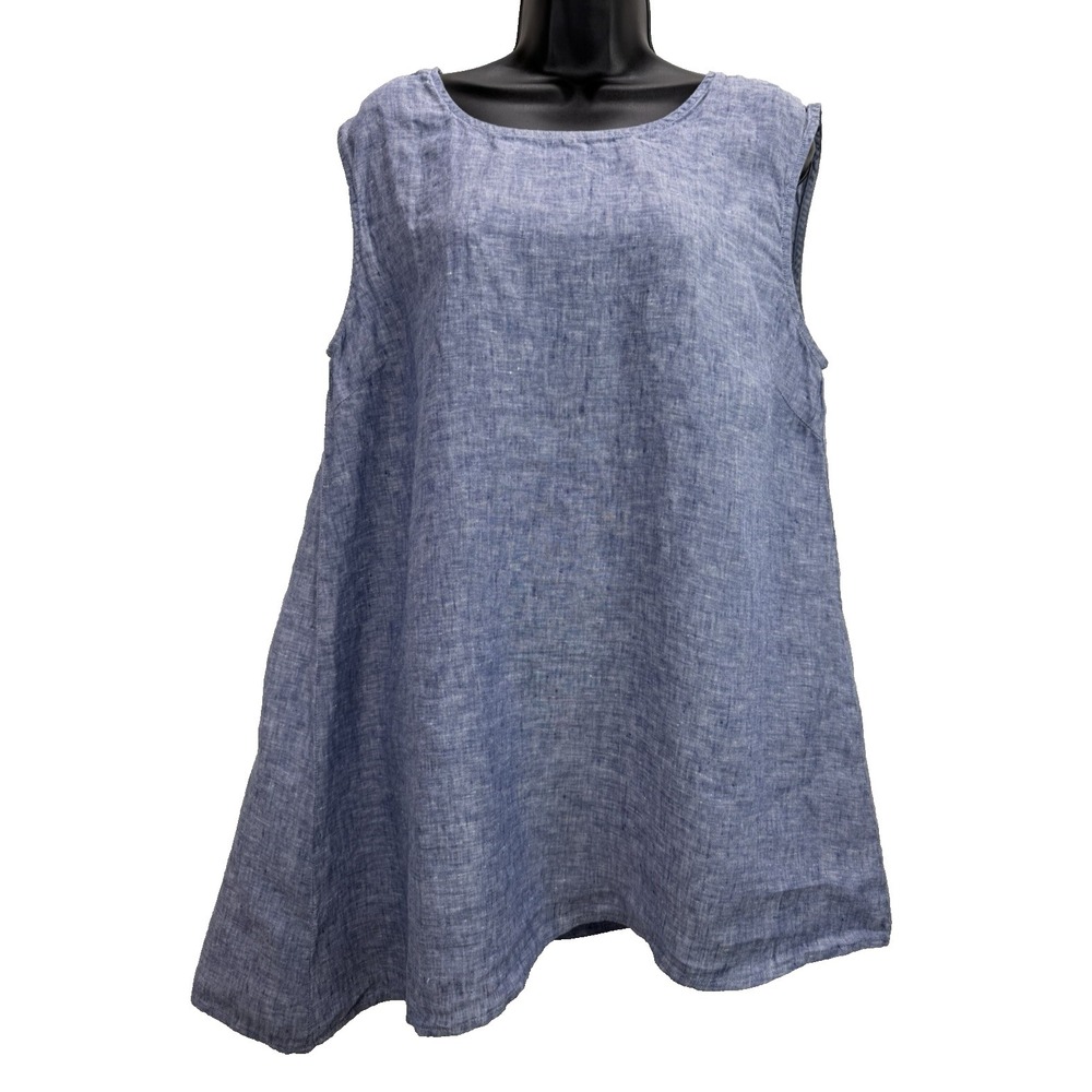Garnet Hill Women's Blue Asymmetrical Linen Tank Top Size 14